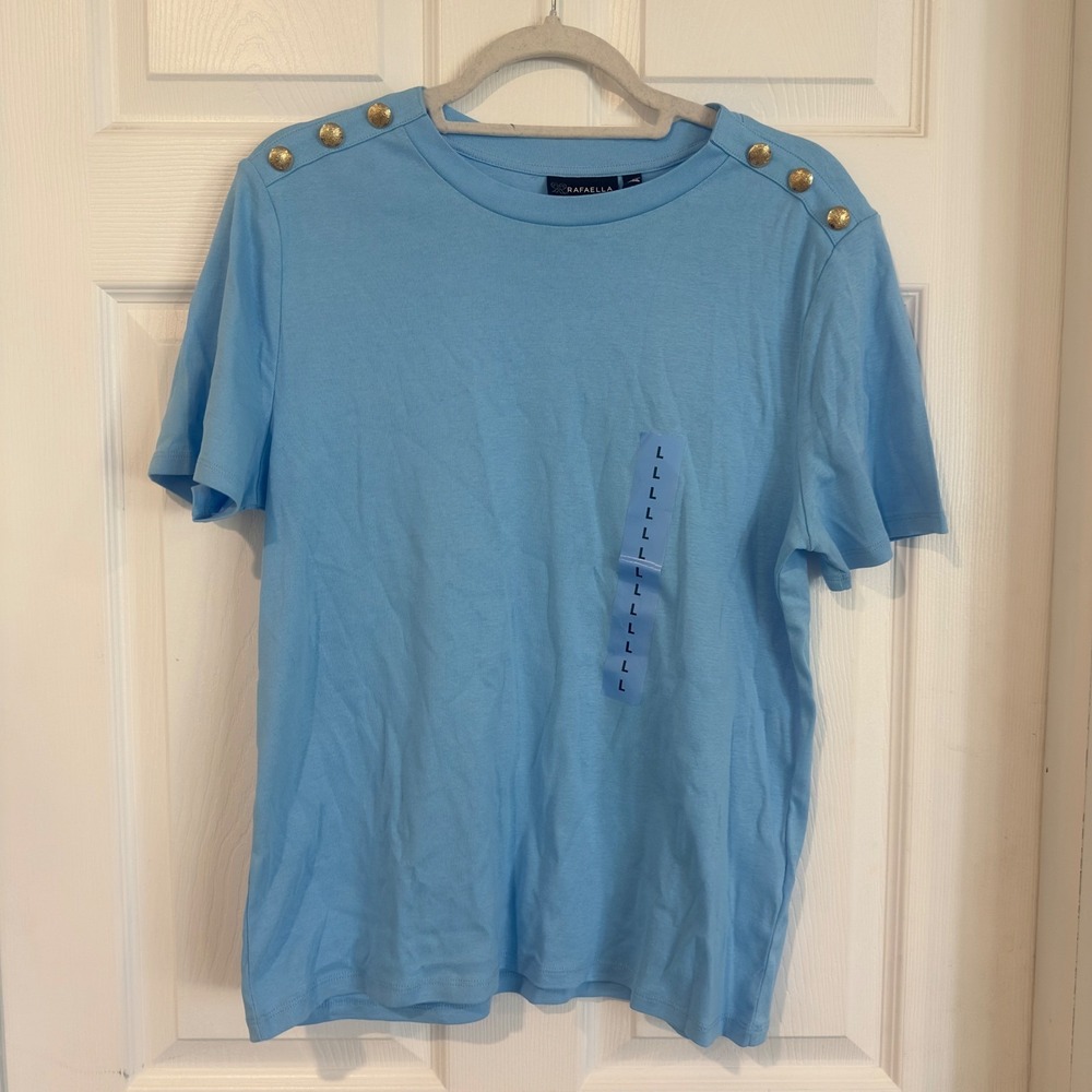 Rafaella Womens Light Blue Cotton Gold Button Shoulder Top RSKSG058 Size L